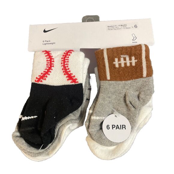 Nike Sports Ankle Gripper Socks 6-Pairs Newborn 6-12 Months Black/White/Gray - Picture 1 of 6
